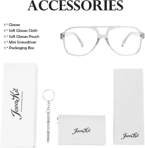 Vista 5 de JOVAKIT Gafas de aviador sin receta para mujeres y hombres, lentes transparentes con montura piloto