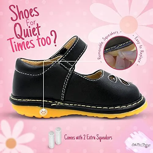 Vista 5 de Little Mae's Boutique Mary Jane - Zapatos chirriantes para niñas pequeñas, zapatos ideales para caminar con chirriador extraíble y correa ajustable
