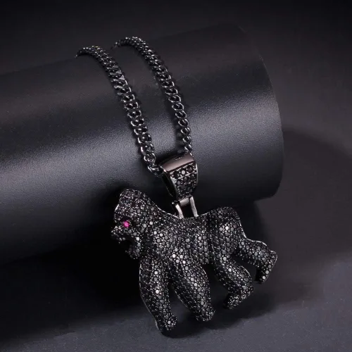 Vista 5 de KMASAL Jewelry Hip Hop Iced Out Bling Ape Pendant Individual Necklace with 24 Stainless Steel Rope Chain