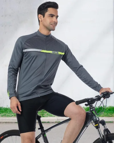 Vista 3 de ROTTO Camiseta de ciclismo para hombre, manga larga, línea simple, serie