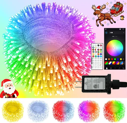 Vista 23 de Guirnalda de luces de Navidad de 66 pies y 200 luces LED para exteriores e interiores, luces decorativas extensibles e impermeables con cable