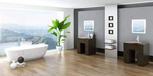 Vista 5 de Krugg Espejo de baño LED cuadrado de 24 x 24 pulgadas Espejo de tocador iluminado incluye atenuador y desempañador Montaje en pared vertical u