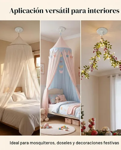Vista 4 de Paquete de 3 ganchos para mosquiteros de techo; ganchos de cúpula y toldo de cama, fácil de instalar, sin clavos Juego de 3