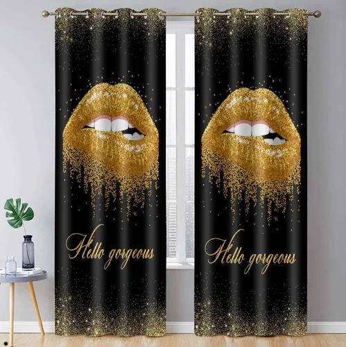 Vista 12 de CLZYSP554 - Cortinas de labios para dormitorio, cortinas opacas con aislamiento térmico para oscurecer la habitación, cortinas opacas para Dorado