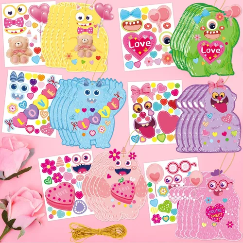 Vista 4 de Fancy Land Kit de manualidades para el día de San Valentín para niños, haz tu propio adorno de monstruo para el aula, actividades divertidas