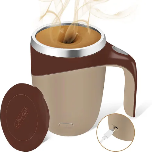 Vista 15 de Taza de café con agitación magnética automática, taza giratoria para mezcla en casa, oficina y viaje, divertida taza eléctrica de acero inoxidable