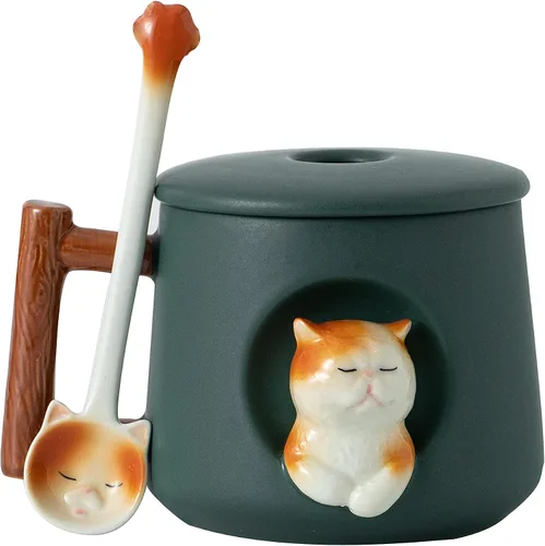 Vista 14 de DIHOclub Adorable Taza de Cerámica 3D de Vaca con Tapa y Cuchara - Perfecta para Café, Té, Leche y Más - Regalo Ideal para Amantes de los Animales