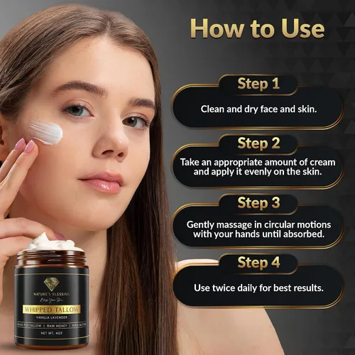 Vista 5 de Nature's Blessing Crema Anti-Envejecimiento de Sebo de Res para Líneas Finas y Arrugas Potenciador de Colágeno Infundido con Miel Orgánica
