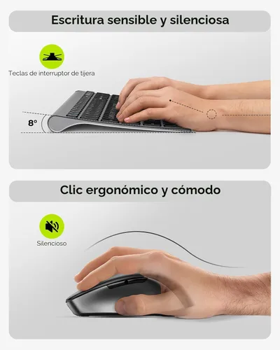 Vista 3 de seenda COE401 - Combo de teclado inalámbrico Bluetooth, teclado silencioso recargable compacto delgado, conexión de 3 dispositivos múltiples