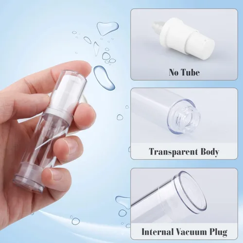 Vista 2 de Botella de bomba sin aire de 0.2 fl oz/0.17 oz, dispensador de vacío sin aire de plástico recargable, portátil, transparente, para muestras