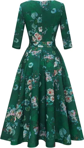 Vista 3 de DRESSTELLS - Vestido estilo vintage de longitud por debajo de la rodilla para mujer, vestido para fiesta de cóctel, iglesia y trabajo