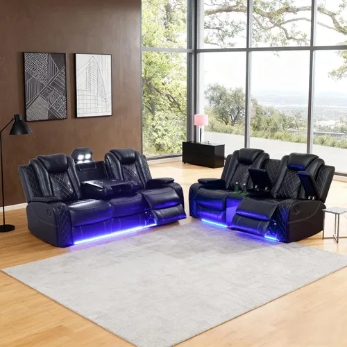 Vista 44 de Sofá reclinable individual eléctrico para muebles de sala de estar, silla reclinable de cuero con luces LED, puertos USB, almacenamiento oculto
