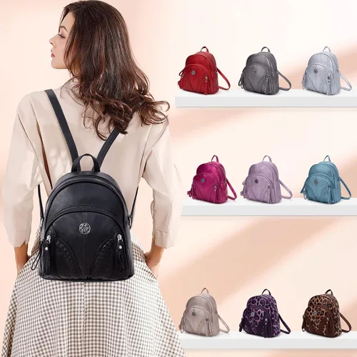 Vista 7 de AngelKiss - Mini mochila para mujeres y niñas antirrobo de cuero suave casual bolsa de hombro a la moda para mujer Negro Black-1 S Viajar