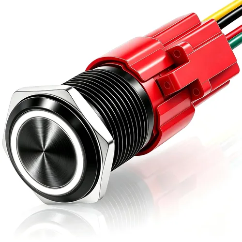Vista 25 de Twidec /6 unids interruptor de botón momentáneo de 0.472 in agujero de montaje de 1/2 "encendido apagado mini redondo impermeable negro con cables