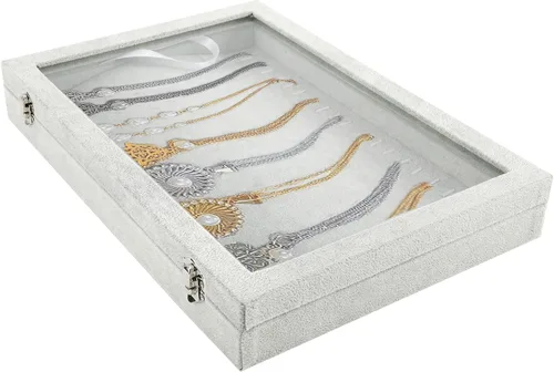 Vista 3 de RealPlus Organizador de bandeja para collar con tapa de cristal 20 ganchos collar y joyería