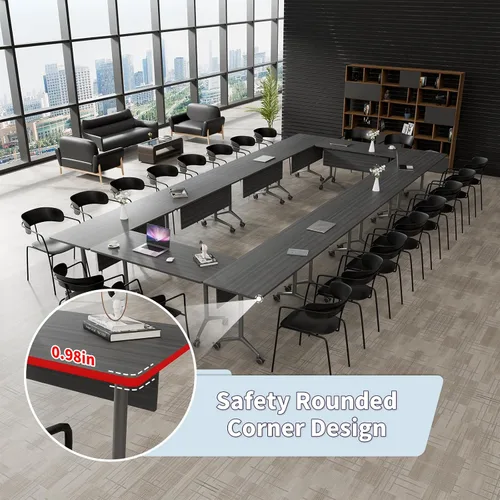 Vista 7 de Mesa de conferencias plegable, mesas de sala de conferencias con ruedas, mesa rectangular grande y plegable para reuniones de 6 a 12 personas, mesa