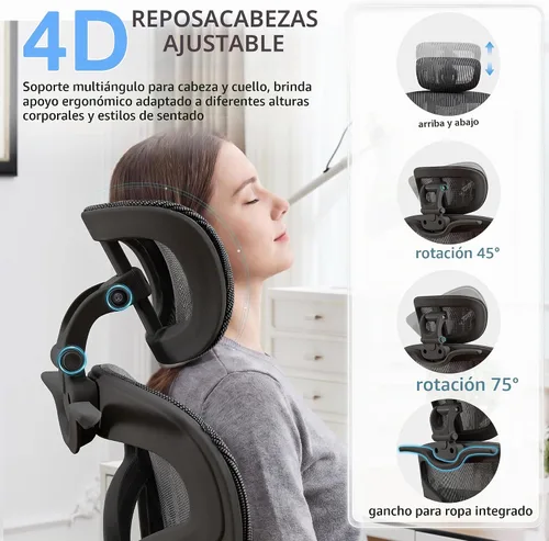 Vista 5 de Ergonomic Mesh Office Chair with 2-Zone Lumbar Support and Footrest,Black Negro