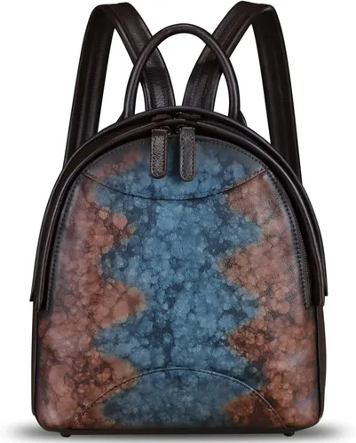 Vista 2 de IVTG Mochila de cuero genuino para mujer, estilo vintage, de cuero real, mochila de moda para hombro