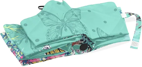 Vista 4 de Paraguas plegable con apertura automática, compacto, para lluvia, estilo vintage, retro, pájaro, floral, azul, para mujeres, hombres, niños, viajes