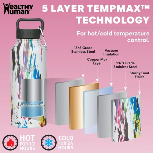 Vista 3 de Botella de agua saludable y humana, sin BPA, para deportes, viajes, de acero inoxidable, aislada