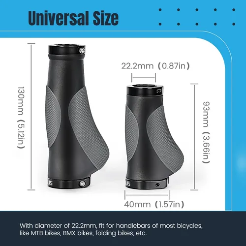Vista 6 de Prunus Empuñaduras de goma ergonómicas antideslizantes para manillar MTB Bicycle Mountain Aluminum Double Lock-On Design, Universal Bicycle