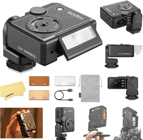 Vista 10 de Godox Lux Junior Retro Cámara Flash para Canon Sony Nikon Fujifilm Olympus Flash Speedlight Speedlite, GN12 6000K ± 200K CCT, flash automático