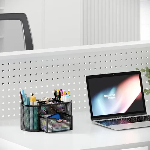 Vista 6 de Organizador para escritorio EasyPAG, malla metálica, 9 compartimentos, gavetas para escritorios con bandeja, Negro