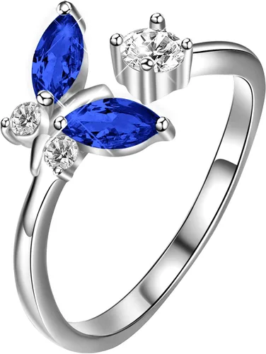 Vista 10 de AOBOCO - Anillo abierto de mariposa de plata esterlina ajustable, adornado con cristal de Austria, joyería para regalo de aniversario o cumpleaños