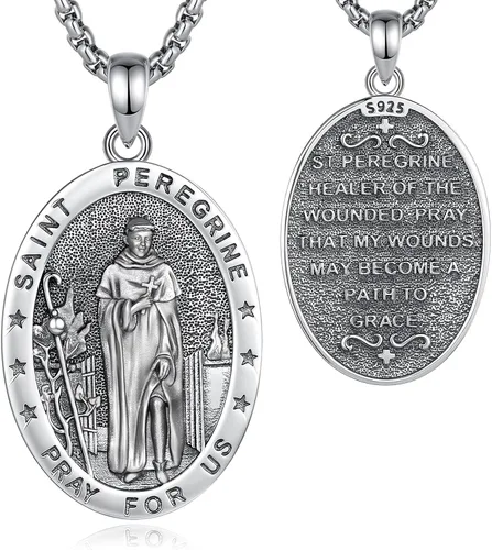 Vista 32 de Vito Collares de Santos de Plata de Ley 925 para Mujeres y Hombres, Colgante de San Miguel/Crucifijo/Caravaca/San Judas/Virgen María, Medalla