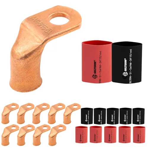 Vista 177 de SELTERM - 5 terminales de anillo resistentes para cable de batería, calibre 1/0 AWG, pernos de 1/2 pulgadas, terminales de calibre 0, ojales