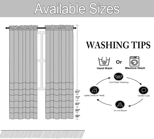 Vista 7 de AMZALI Cortinas texturizadas de lino y algodón con borlas, cortinas semiopacas para ventana, paneles de cortina con bolsillo para barra, cortina