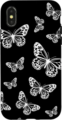 Vista 5 de Cute White Butterflies Black Background Case for iPhone 17