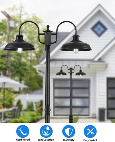 Vista 5 de Luz de Poste para Exteriores, Lámpara de Poste para Exteriores de Anochecer a Amanecer, Luces de Poste de 2 Cabezales Estilo Granja, Accesorio