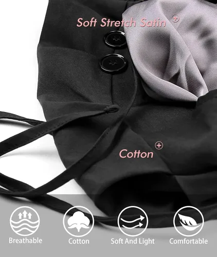 Vista 2 de Gorro de trabajo forrado de satén con botón para mujeres de cabello largo