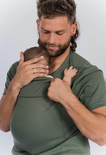 Vista 3 de Lalabu Camisa para papá Portabebés Camisa canguro Ropa de bebé para papás (M, helecho)
