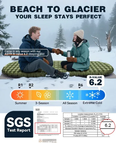 Vista 5 de Hikenture Colchoneta de dormir de camping con valor R 6.2, colchón ultraligero para todas las estaciones, alfombrilla de dormir compacta y aislada