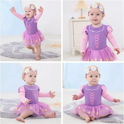 Vista 3 de WOPLAY 3Pcs Costumes Bodysuit for Baby Toddler Girls Princess Romper for Halloween Christmas New Yearswith Necklace