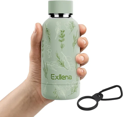 Vista 28 de Exllena Botella de agua pequeña de 12 onzas con clip, doble pared de acero inoxidable al vacío, pequeña botella de agua aislada que mantiene