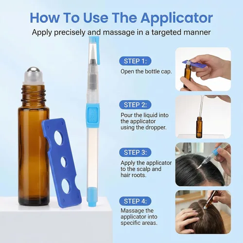 Vista 7 de Minoxidil - 5% para hombres y mujeres con aplicador de rodillo y bolígrafos aplicadores de precisión, solución tópica extra fuerte
