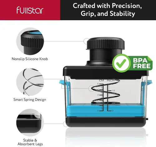 Vista 3 de Fullstar Prensa y cortador de tofu 2 en 1, apto para lavavajillas, sin BPA, caja de prensa para tofu extra firme y sedoso (azul)