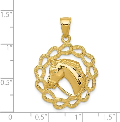Vista 3 de Colgante de oro amarillo de 14 k con cabeza de caballo maciza en herraduras, 1.260 in x 0.945 in, Metal, No es una piedra preciosa
