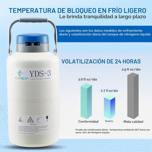 Vista 4 de CXRCY Contenedor criogénico de aleación de aluminio 3L de nitrógeno líquido (LN2) Dewar, tanque Dewar con 6 recipientes y bolsa de transporte