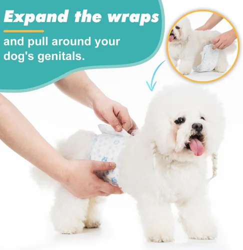Vista 6 de Pañales desechables para perros machos, 20 unidades ajustables para perros machos con ajuste a prueba de fugas, pañales para cachorros, pañales