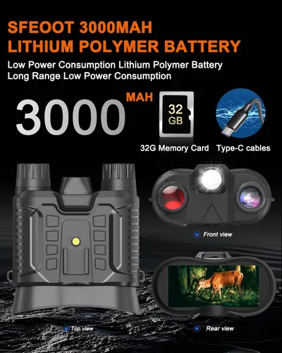 Vista 7 de Gafas de visión nocturna montadas en la cabeza, prismáticos de visión nocturna 4K para adultos con pantalla de 2.7 pulgadas, tarjeta TF de 32 GB