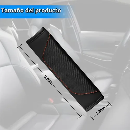 Vista 2 de AUCELI 2 fundas para cinturón de seguridad de automóvil, fundas de correa de hombro de fibra de carbono, almohadilla de arnés suave de cuero Negro