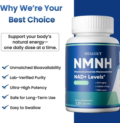 Vista 5 de Suplemento liposomal NAD puro de 600 mg de NMNH para mujeres y hombres - NMNH (mononucleótido de dihidronicinamida, alternativa a NMNN)