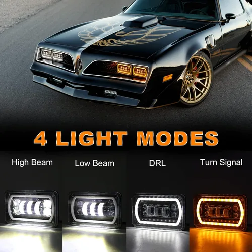 Vista 2 de MOVOTOR Faros delanteros LED para todo terreno 4x6 con haz de halo blanco/amarillo, bombillas de repuesto H4651 H4656 H6545 H4668 para camiones