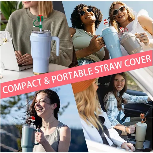 Vista 5 de Tapa con Pajita para Vaso Stanley, Tapa Superior Compatible para Vaso Térmico de 30 y 40 Oz con Asa, 10mm 0.4in Cubiertas de Pajita a Prueba de 2
