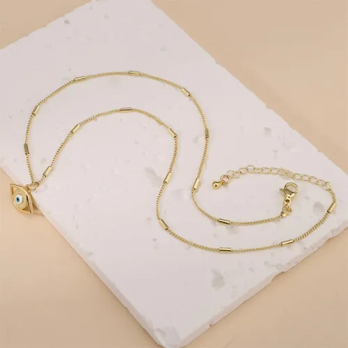 Vista 6 de Collar contra el mal de ojo para mujer, chapado en oro de 18 quilates, collar de ojo turco con colgante de oro para niñas