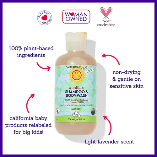 Vista 3 de California Kids Shampoo + Gel de baño Chillax Lavender Body Wash Cuidado suave de la piel para niños + adolescentes 100% a base de plantas